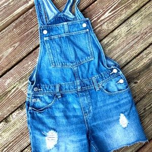 Girl size 16 distressed short overalls